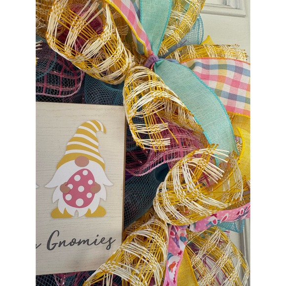 Hanging with My Gnomies Easter Mesh Ribbon Spring Wreath Front Door Hanger, xxx - Picture 5 of 8